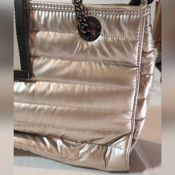 Think Royln Large Shoulder Bag Crossbody Strap Kennedy Pearl Champagne Silver